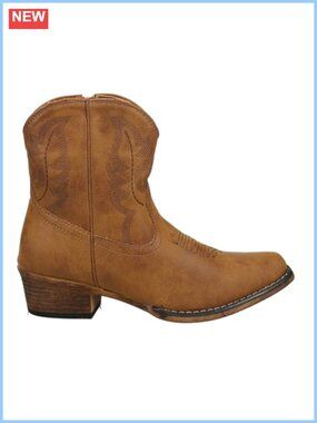 Faux Leather Western Cowgirl Boots Ankle High Zip Closure